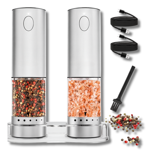 DuoGrind™ – Elektrische set die peper en zout met één druk perfect maalt.